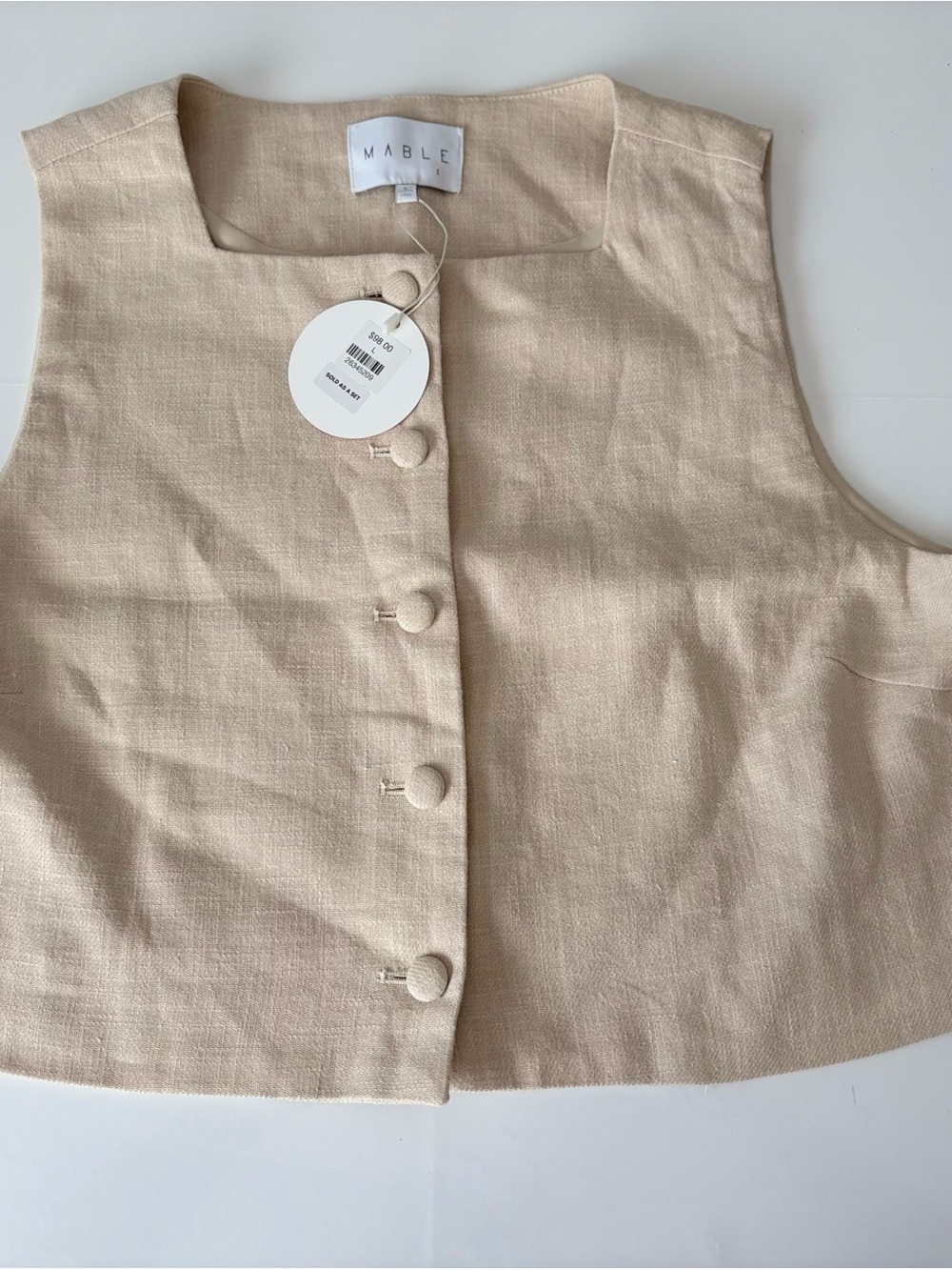 Mable Linen Blend Matching Set Shorts & Button Front Crop Top Neutral L - Picture 5 of 9